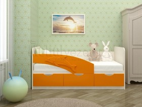 Дельфин-3 Кровать детская 3 ящика без ручек 1.6 Оранжевый глянец в Белом Яре - belyj-yar.katalogmebeli.com | фото