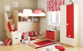 Детская комната Бэрри (Бежевый/Красный/корпус Клен) в Белом Яре - belyj-yar.katalogmebeli.com | фото