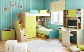 Детская комната Смайли (Желтый/Голубой/Зеленый/корпус Клен) в Белом Яре - belyj-yar.katalogmebeli.com | фото 2