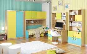 Детская комната Смайли (Желтый/Голубой/Зеленый/корпус Клен) в Белом Яре - belyj-yar.katalogmebeli.com | фото 3