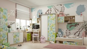 Детская комната Твит (Белый/Зеленый/корпус Клен) в Белом Яре - belyj-yar.katalogmebeli.com | фото