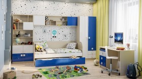 Диван-кровать Скай люкс (Синий/Белый/корпус Клен) в Белом Яре - belyj-yar.katalogmebeli.com | фото 2