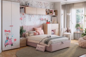 Комплект детской мебели Алина К2 Дуб мария/белый/нежно-розовый велюр в Белом Яре - belyj-yar.katalogmebeli.com | фото