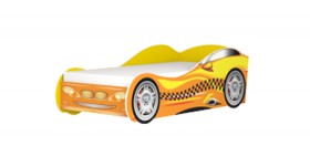 Кровать одноместная  Авто-3-2 (без матраса) с рисунком Такси Желтый в Белом Яре - belyj-yar.katalogmebeli.com | фото 2