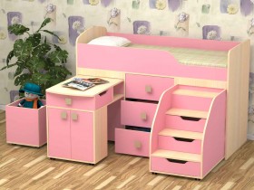 Кровать детская Фея 1.6 Дуб молочный/Розовый в Белом Яре - belyj-yar.katalogmebeli.com | фото