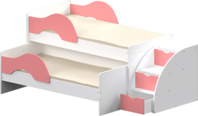 Кровать детская Матрешка выкатная с лестницей  Белый/Розовый в Белом Яре - belyj-yar.katalogmebeli.com | фото 1
