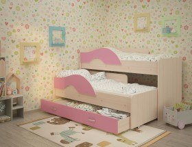 Кровать детская Радуга 1600 Млечный дуб/Розовый в Белом Яре - belyj-yar.katalogmebeli.com | фото 1