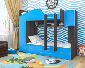 Кровать двухъярусная Юниор-2 Бодего/Голубой в Белом Яре - belyj-yar.katalogmebeli.com | фото