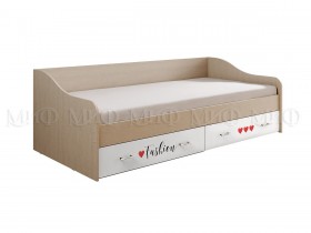 Кровать Girl Вега 0,9 м (Дуб беленый/Белый глянец/фотопечать) в Белом Яре - belyj-yar.katalogmebeli.com | фото 1