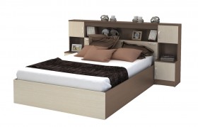 Кровать с прикроватным блоком КР 552 Спальня Basya (шимо темный/шимо светлый) в Белом Яре - belyj-yar.katalogmebeli.com | фото 1