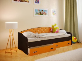 Кровать Софа-7 с мягкой спинкой (800х1900) Венге/Оранжевый в Белом Яре - belyj-yar.katalogmebeli.com | фото