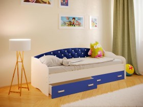 Кровать Софа-8 с мягкой спинкой со стразами (900х2000) Белый/Синий в Белом Яре - belyj-yar.katalogmebeli.com | фото