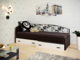 Кровать Софа-9 с мягкой спинкой с рисунком Милана (900х2000) Венге/Белый в Белом Яре - belyj-yar.katalogmebeli.com | фото