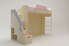 Кровать второй ярус с лестницей Грэйси (Розовый/Серый/корпус Клен) в Белом Яре - belyj-yar.katalogmebeli.com | фото 2