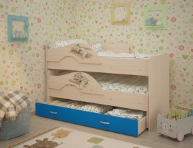 Кровать выкатная Радуга-Сафари детская 1600 Млечный дуб/Голубой в Белом Яре - belyj-yar.katalogmebeli.com | фото