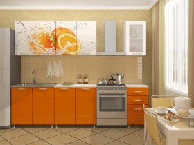 Кухонный гарнитур 1,8м Апельсин (Белый/Оранжевый металлик/Фотопечать апельсин) в Белом Яре - belyj-yar.katalogmebeli.com | фото 1