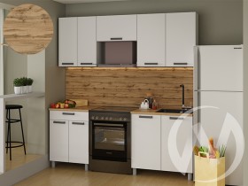 Кухня Кьяра 2.0 м с окапом (белый/карбон фарфор/26мм/дуб вотан) в Белом Яре - belyj-yar.katalogmebeli.com | фото 1