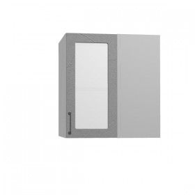 Лофт ПУС 650 шкаф верхний угловой со стеклом (Штукатурка серая/корпус Серый) в Белом Яре - belyj-yar.katalogmebeli.com | фото