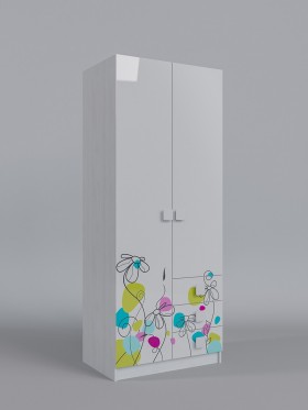 Шкаф 2-х створчатый с ящиками Флёр (Белый/корпус Выбеленное дерево) в Белом Яре - belyj-yar.katalogmebeli.com | фото