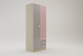 Шкаф 2-х створчатый с ящиками Грэйси (Розовый/Серый/корпус Клен) в Белом Яре - belyj-yar.katalogmebeli.com | фото 2