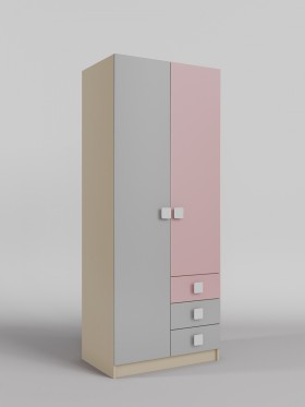 Шкаф 2-х створчатый с ящиками Грэйси (Розовый/Серый/корпус Клен) в Белом Яре - belyj-yar.katalogmebeli.com | фото