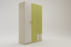 Шкаф 3-х створчатый с ящиками Эппл (Зеленый/Белый/корпус Клен) в Белом Яре - belyj-yar.katalogmebeli.com | фото 2