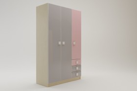 Шкаф 3-х створчатый с ящиками Грэйси (Розовый/Серый/корпус Клен) в Белом Яре - belyj-yar.katalogmebeli.com | фото 2