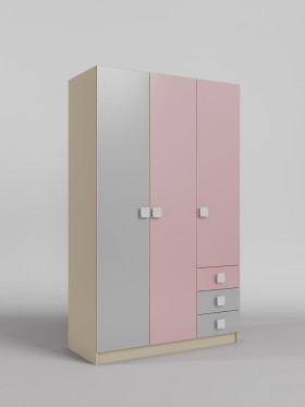 Шкаф 3-х створчатый с ящиками Грэйси (Розовый/Серый/корпус Клен) в Белом Яре - belyj-yar.katalogmebeli.com | фото