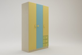 Шкаф 3-х створчатый с ящиками Смайли (Желтый/Голубой/Зеленый/корпус Клен) в Белом Яре - belyj-yar.katalogmebeli.com | фото