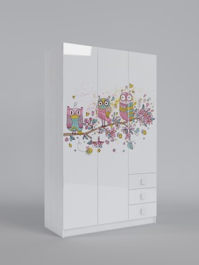 Шкаф 3-х створчатый с ящиками Совушки (Белый/корпус Выбеленное дерево) в Белом Яре - belyj-yar.katalogmebeli.com | фото