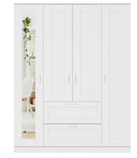 Шкаф четырехдверный Сириус с 1 зеркалом и 2 ящиками белый в Белом Яре - belyj-yar.katalogmebeli.com | фото