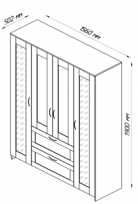 Шкаф четырехдверный Сириус с 1 зеркалом и 2 ящиками белый в Белом Яре - belyj-yar.katalogmebeli.com | фото 2