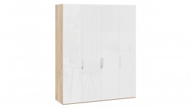 Шкаф для одежды с 4 глухими дверями «Эмбер» Яблоня Беллуно/Белый глянец в Белом Яре - belyj-yar.katalogmebeli.com | фото