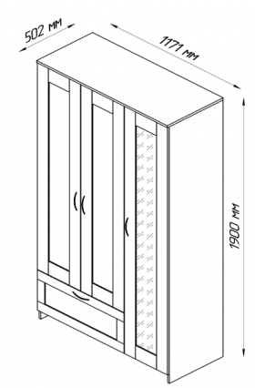 Шкаф трехдверный Сириус с зеркалом и 1 ящиком дуб венге в Белом Яре - belyj-yar.katalogmebeli.com | фото 3