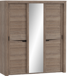 Шкаф трехдверный Соренто с раздвижными дверями Дуб стирлинг/Кофе структурный матовый в Белом Яре - belyj-yar.katalogmebeli.com | фото