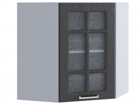 Шкаф верхний угловой со стеклом 590, ШВУС 590 (Клен серый/корпус белый) в Белом Яре - belyj-yar.katalogmebeli.com | фото