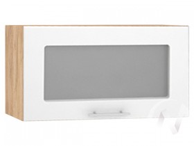 Шкаф со стеклом Валерия-М ШВГС-600 (Белый глянец/Дуб Крафт Золотой/верхний/горизонтальный) в Белом Яре - belyj-yar.katalogmebeli.com | фото